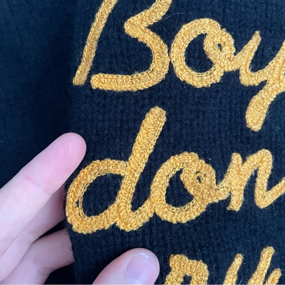 70% Wool 30% Cashmere Upcycled Reworked Black Sweater with Yellow Distressed XS - Picture 4 of 10